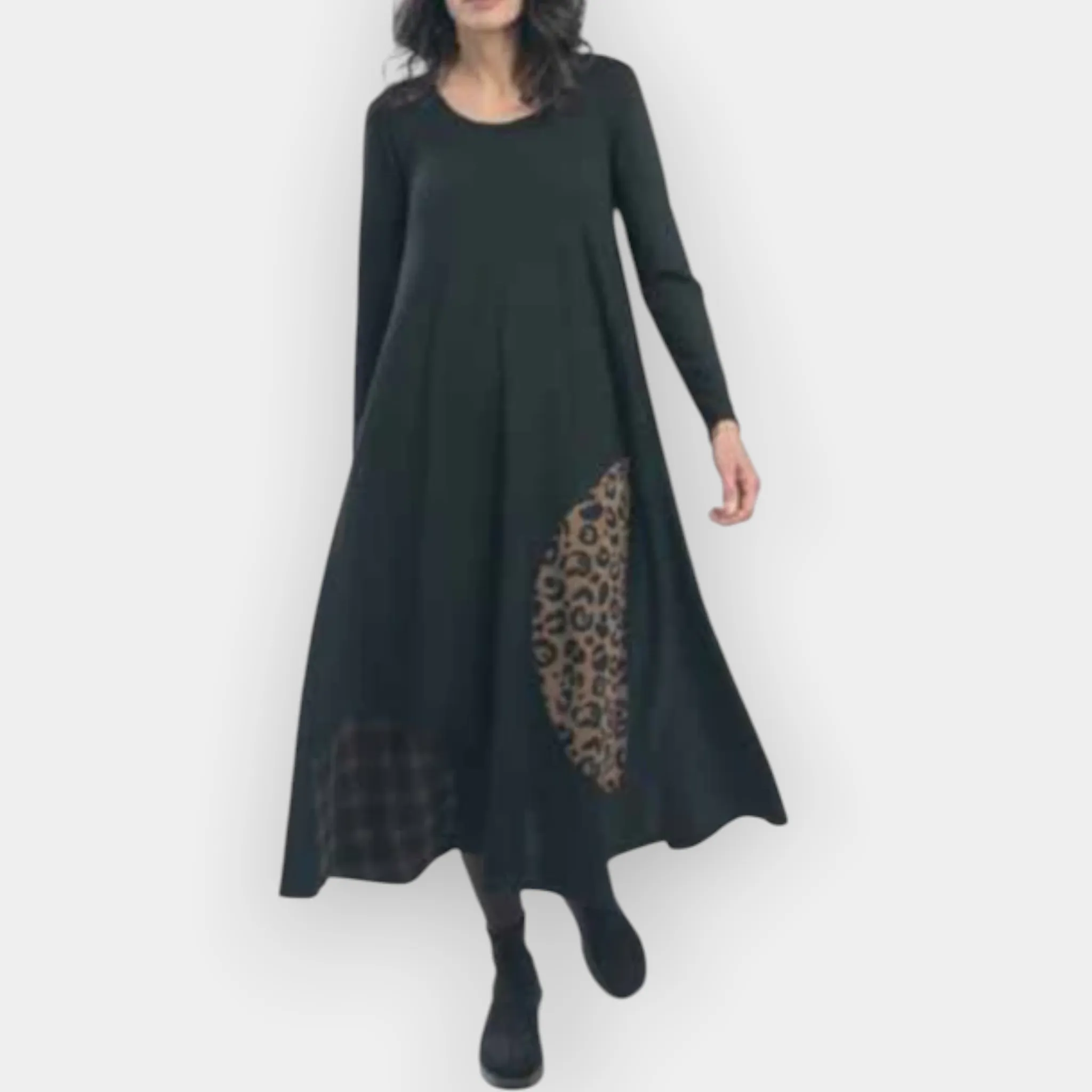 Alembika Black Jersey Animal Print Swing Dress Medium 2 ~ AU12-14 ~ US8 [NEW]