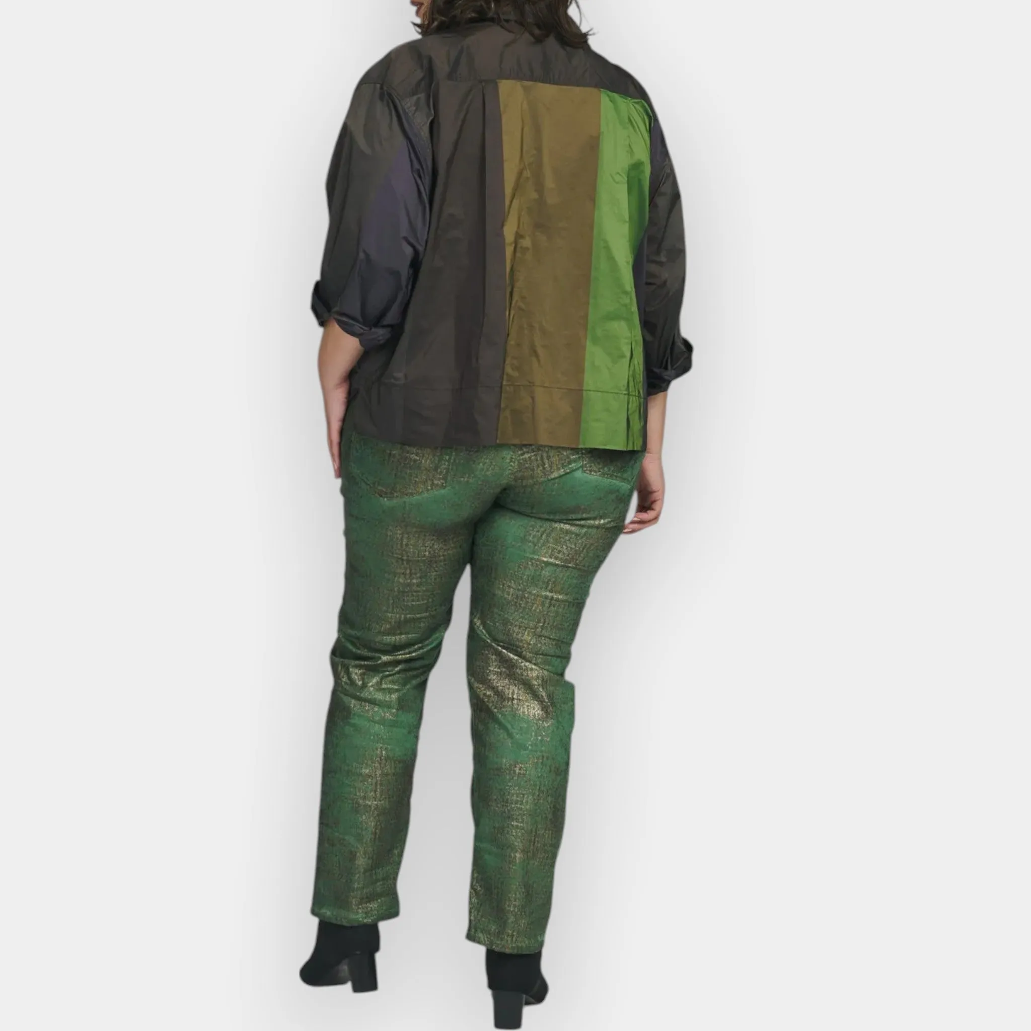 Alembika Green Cropped Boxy Shirt Forest Green Top M ~ AU12-14 [NEW]