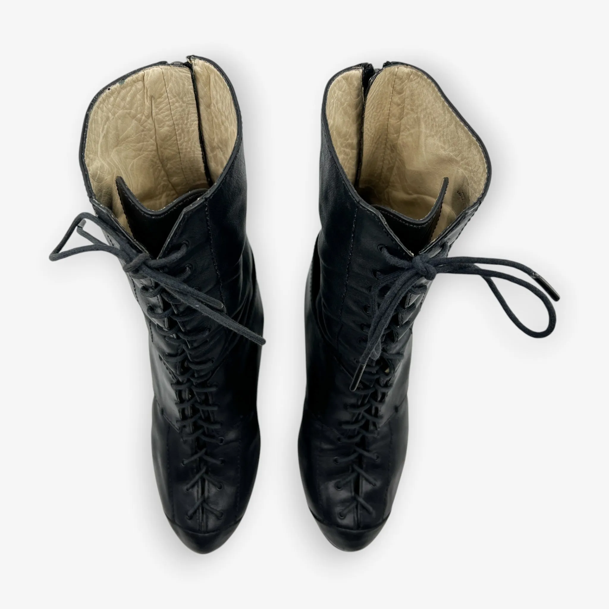 Alexander McQueen Black Leather Lace Up Round Toe Heeled Boots EU40 ~ AU9