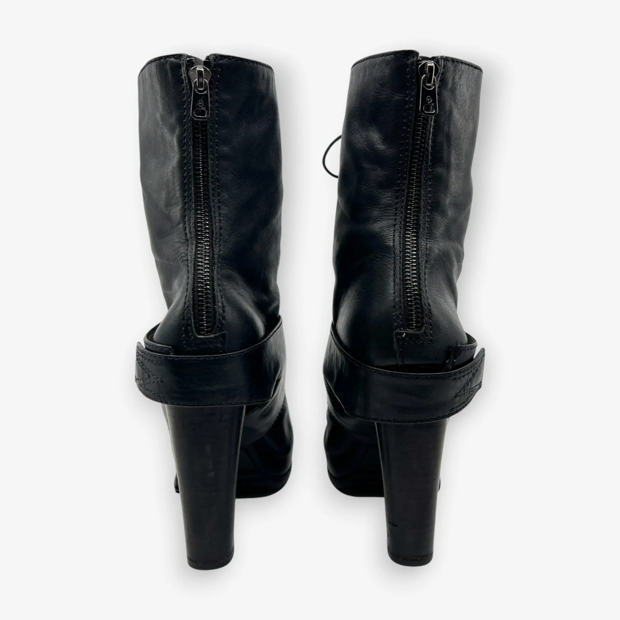Alexander McQueen Black Leather Lace Up Round Toe Heeled Boots EU40 ~ AU9