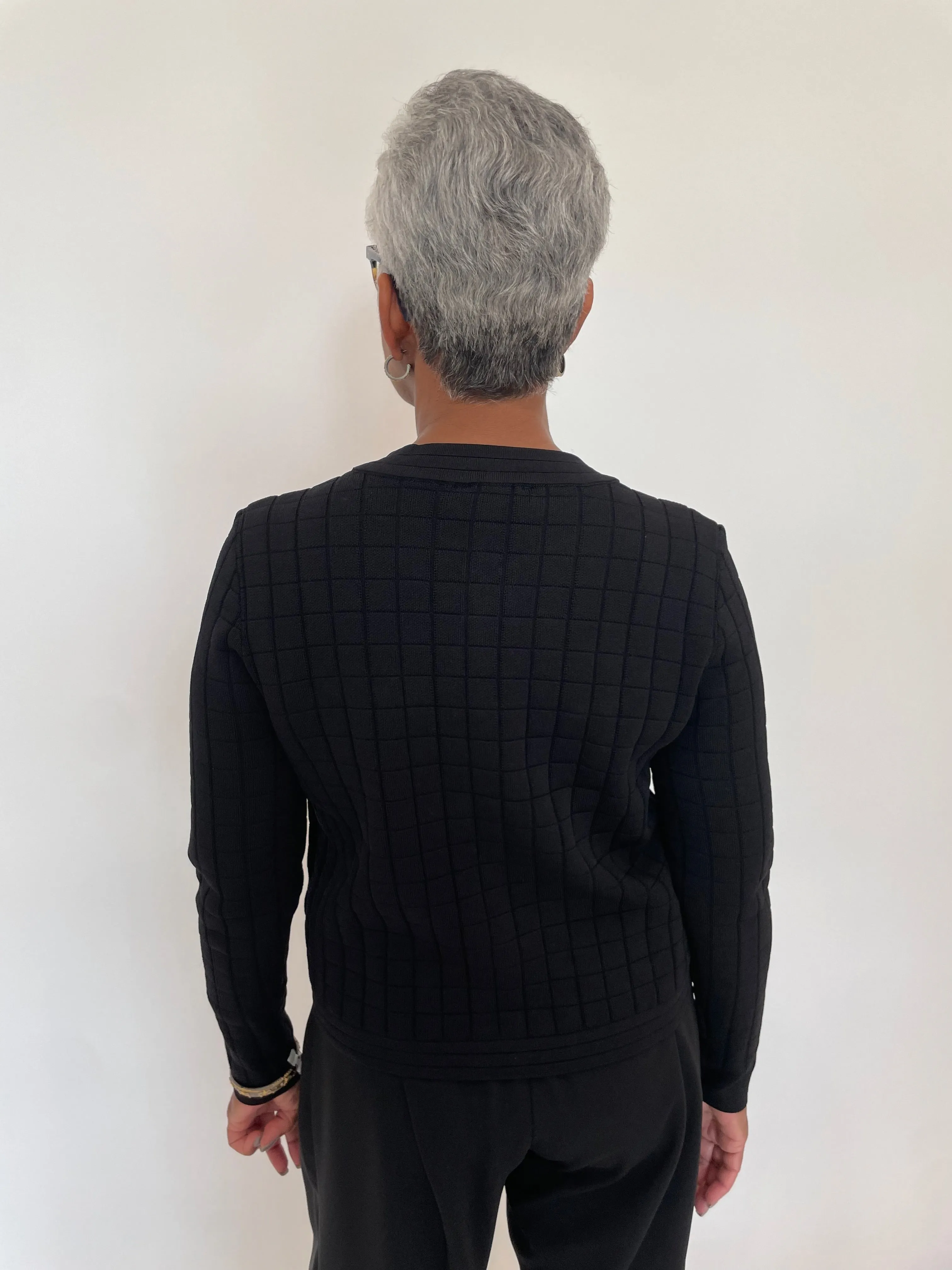 Bridget Gold Button Grid Knit Jacket - Black