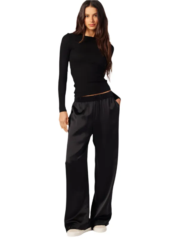 Brynn Wide Leg Silk Pant in Black