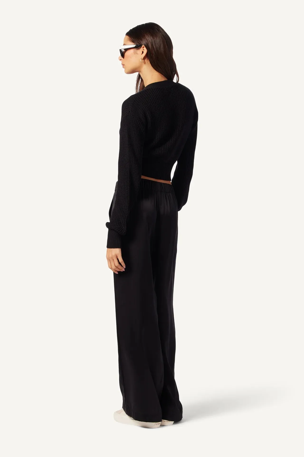 Brynn Wide Leg Silk Pant in Black