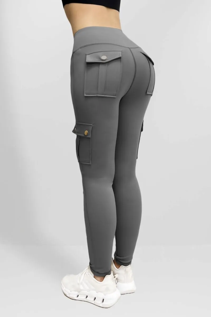 Cargo Leggings for Women Solid Camo Butt Lifting Leggings High Waist Tummy Control Running Yoga Pants Elastic Trousers