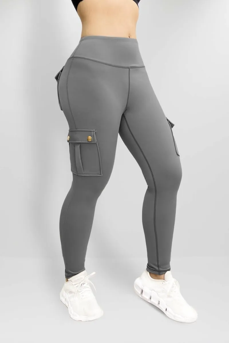 Cargo Leggings for Women Solid Camo Butt Lifting Leggings High Waist Tummy Control Running Yoga Pants Elastic Trousers