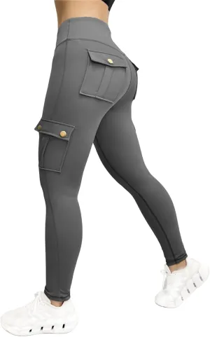 Cargo Leggings for Women Solid Camo Butt Lifting Leggings High Waist Tummy Control Running Yoga Pants Elastic Trousers