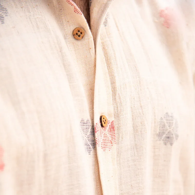 Cotton Shirt For Men | Full Sleeves | Collared Neckline | Off White