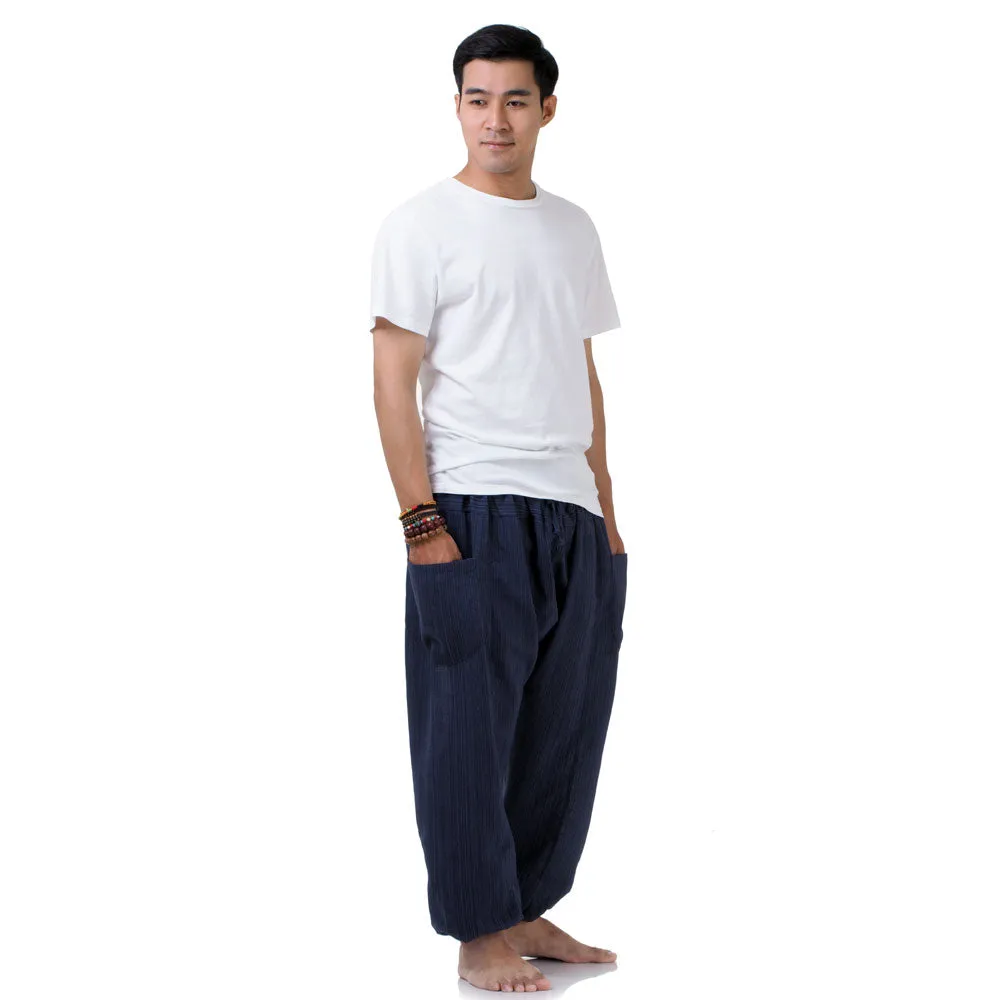 Deep Sea Blue Men's Pinstripe Harem Pants