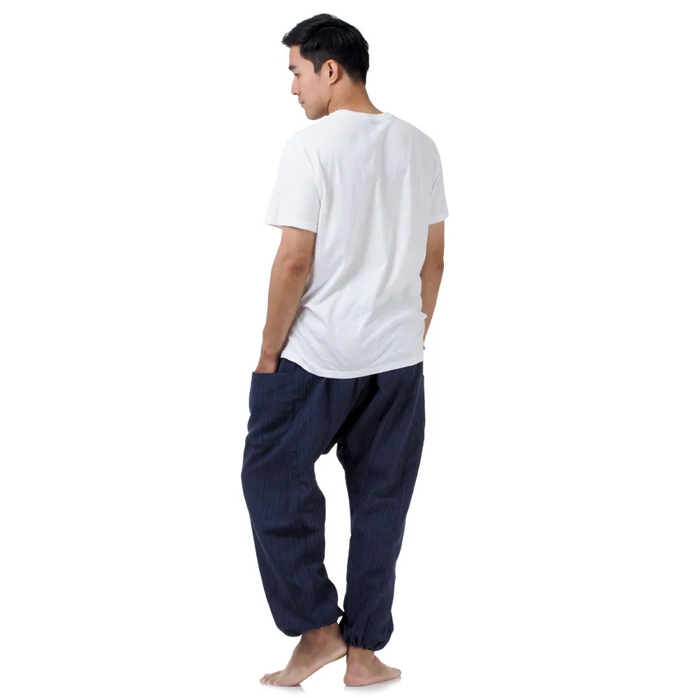 Deep Sea Blue Men's Pinstripe Harem Pants