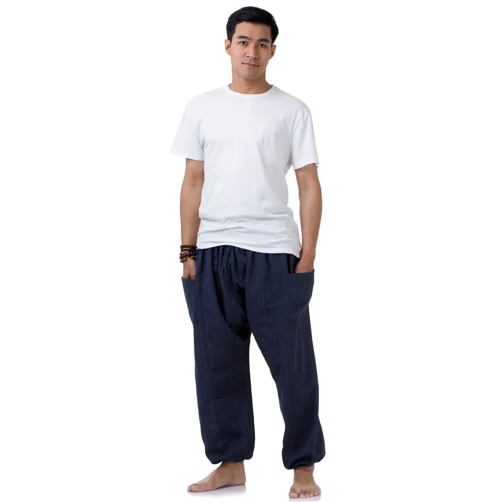 Deep Sea Blue Men's Pinstripe Harem Pants