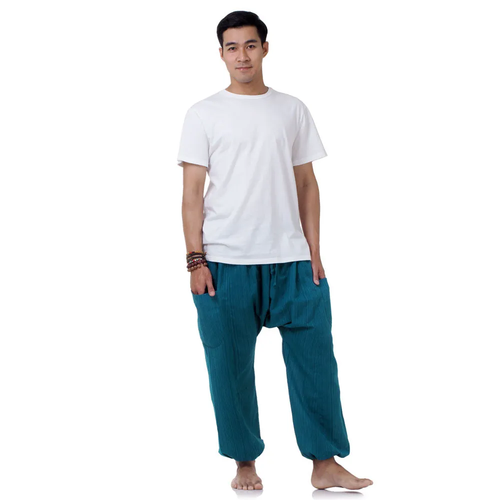 Deep Sea Blue Men's Pinstripe Harem Pants