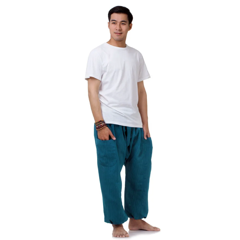 Deep Sea Blue Men's Pinstripe Harem Pants
