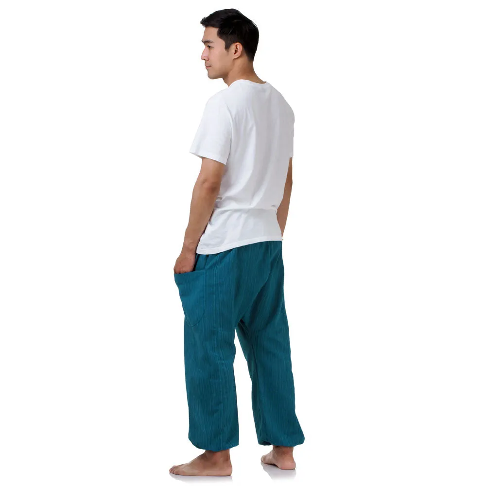 Deep Sea Blue Men's Pinstripe Harem Pants