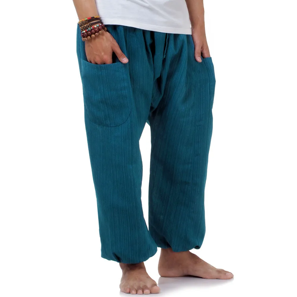 Deep Sea Blue Men's Pinstripe Harem Pants