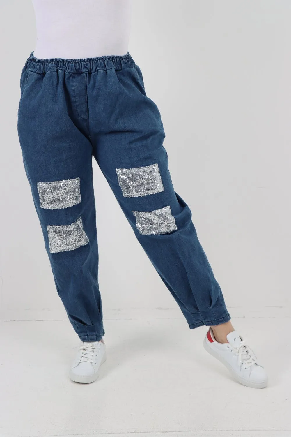 Denim Look Sequin Detail Trouser