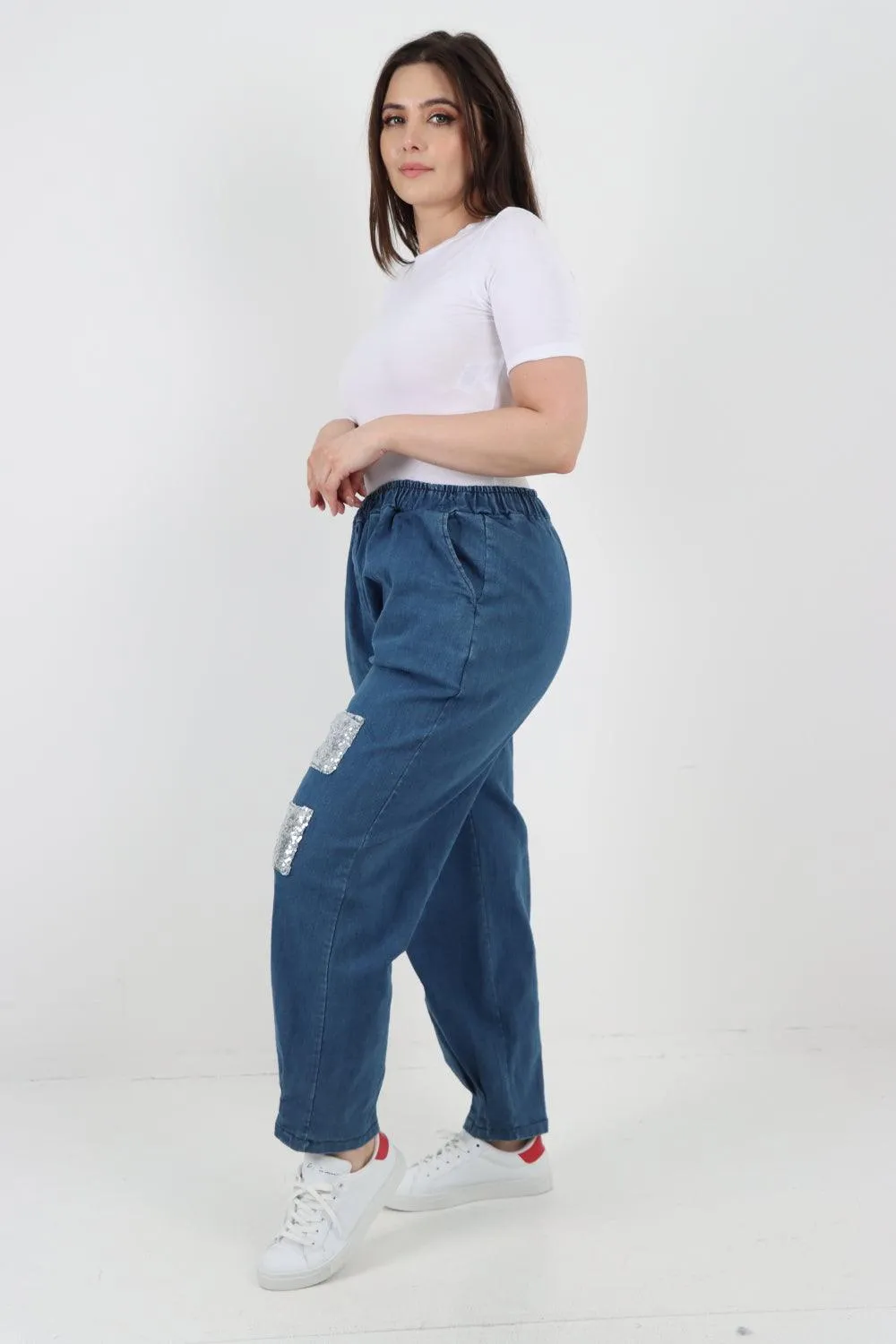 Denim Look Sequin Detail Trouser