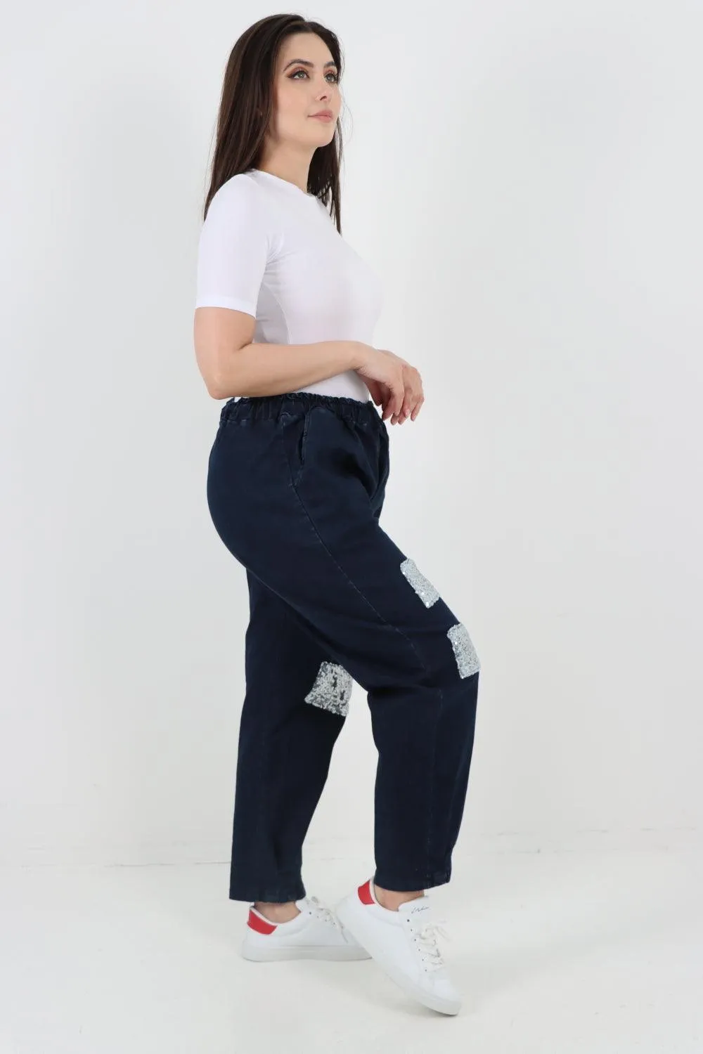 Denim Look Sequin Detail Trouser