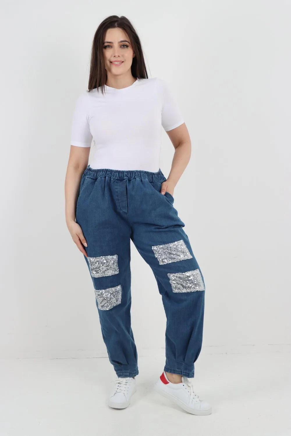 Denim Look Sequin Detail Trouser