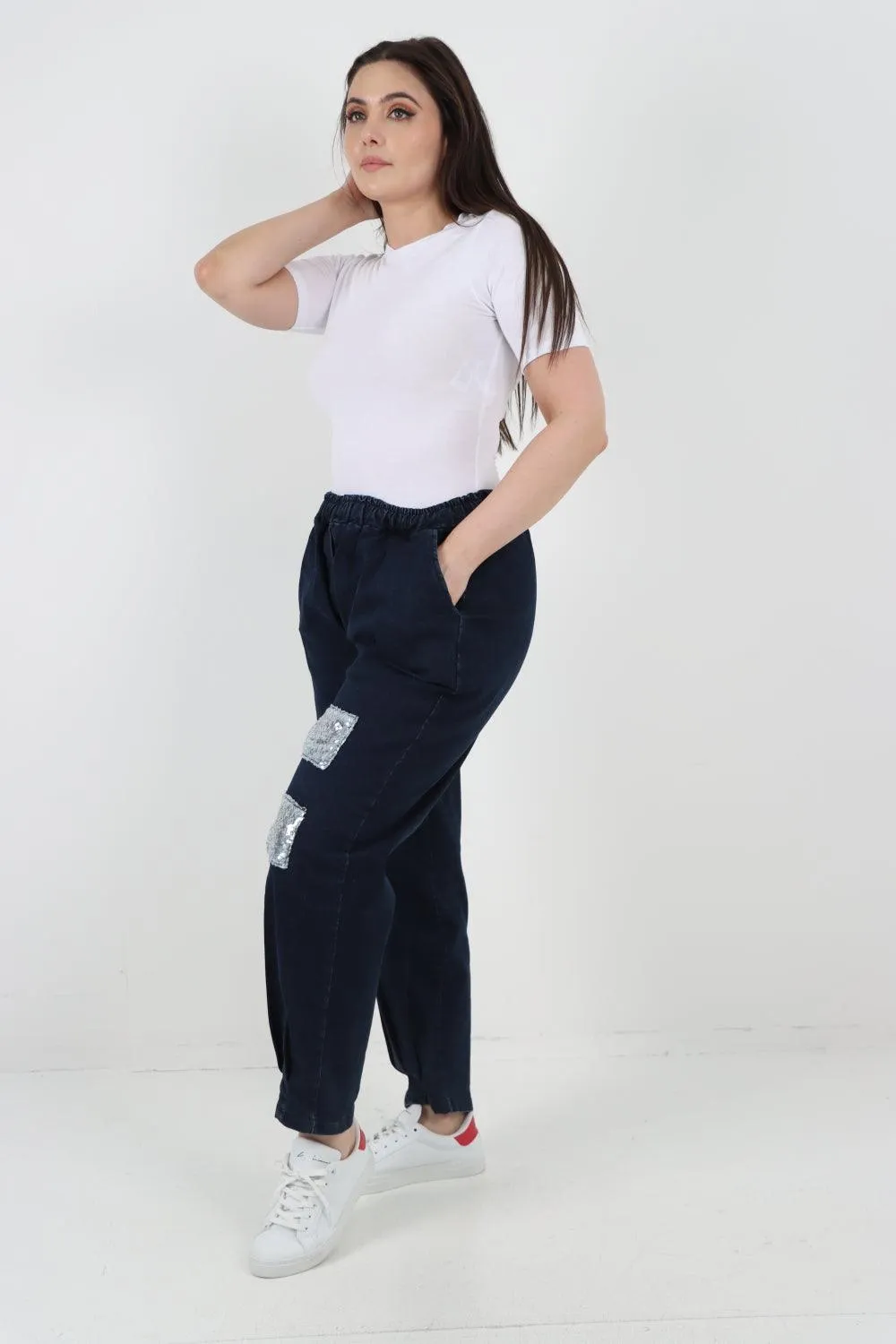 Denim Look Sequin Detail Trouser