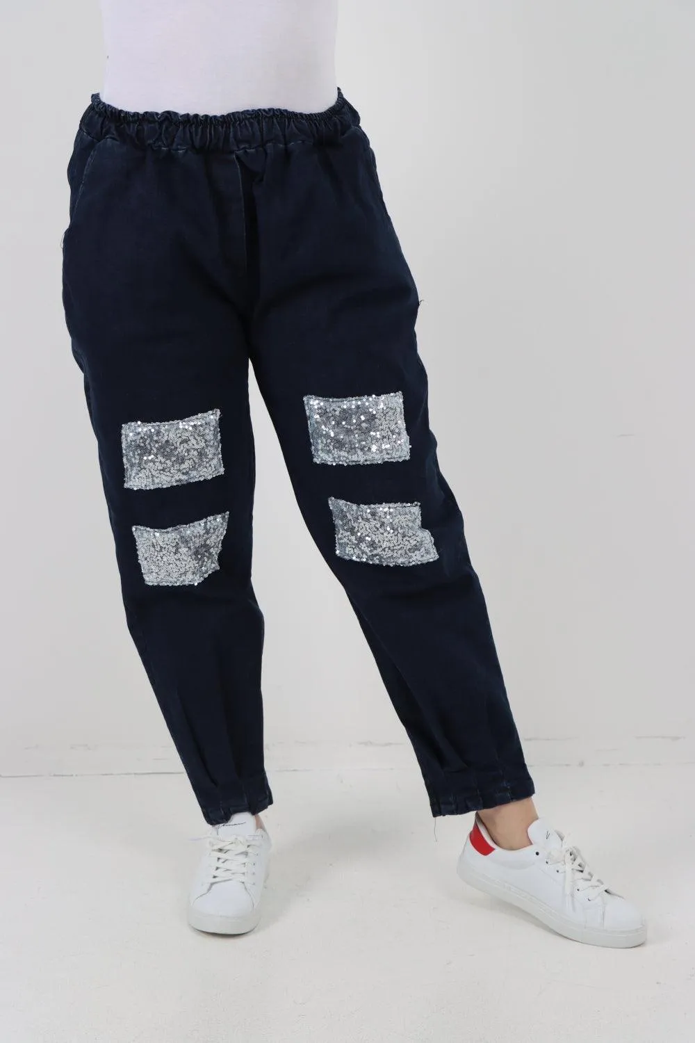 Denim Look Sequin Detail Trouser