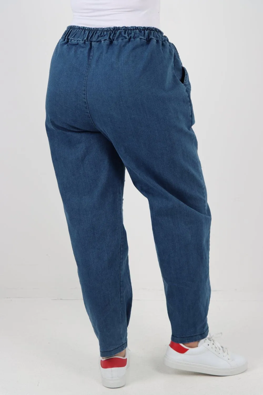 Denim Look Sequin Detail Trouser
