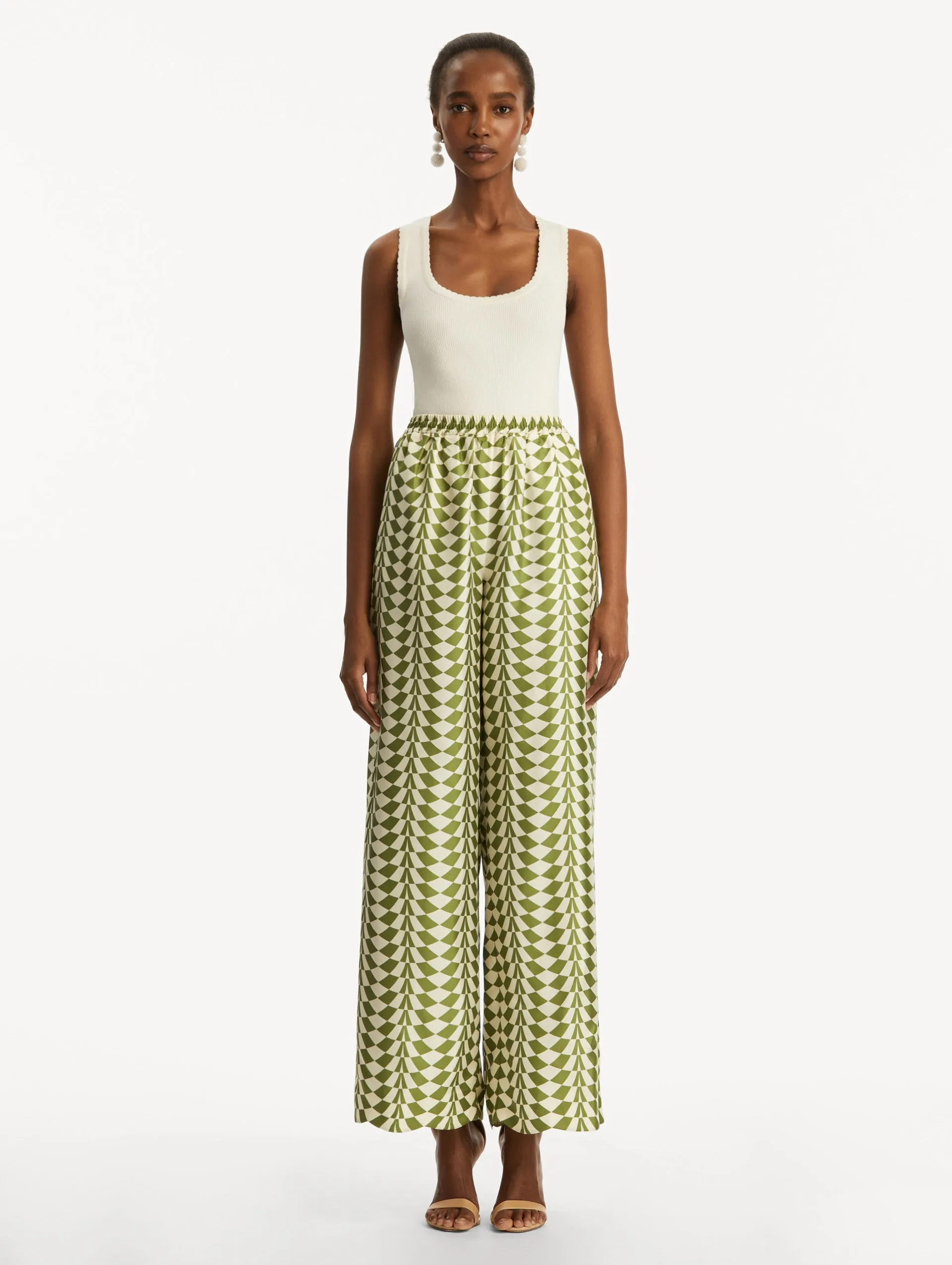 Geo Silk Twill Wide Leg Pant