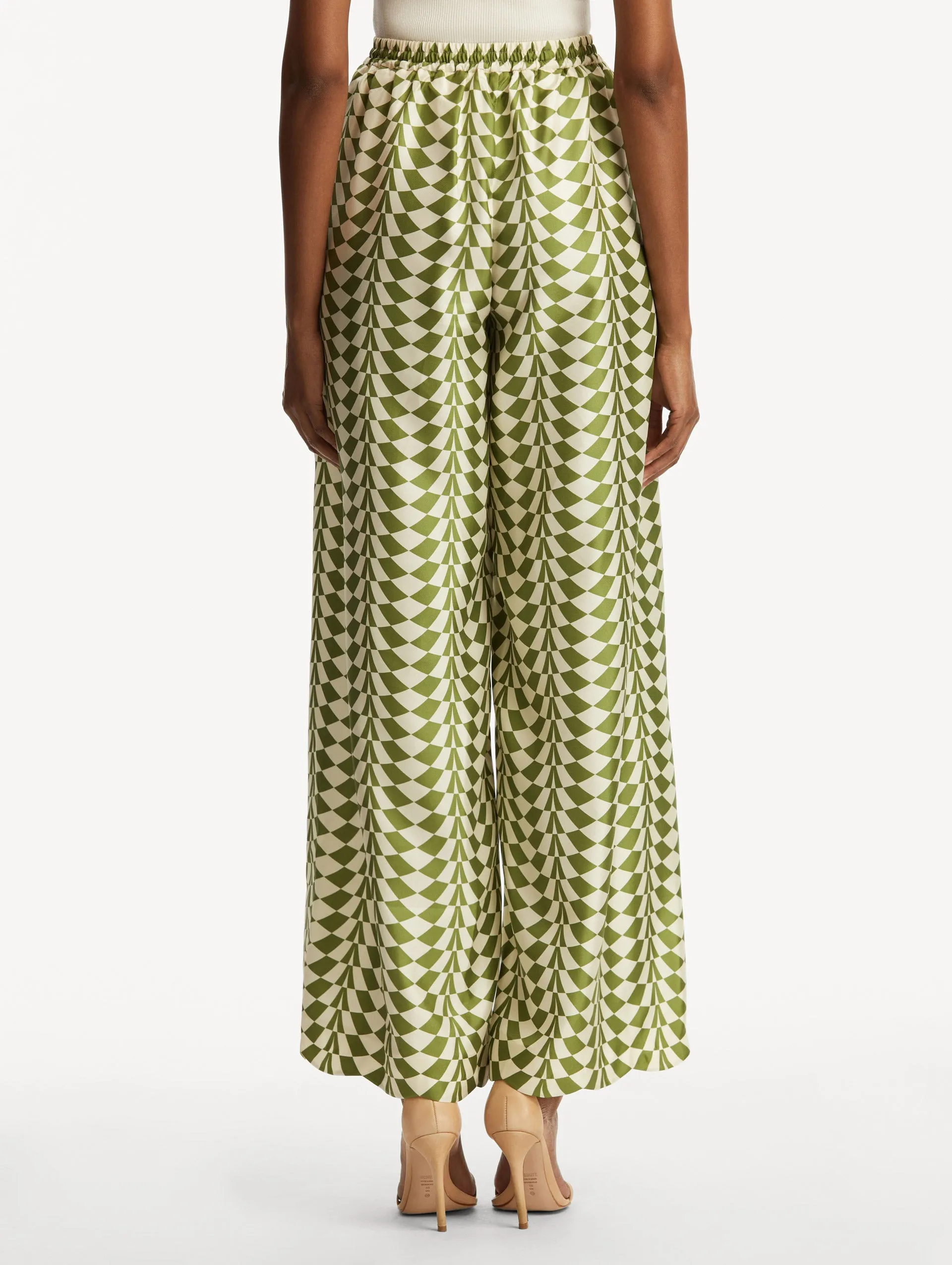 Geo Silk Twill Wide Leg Pant