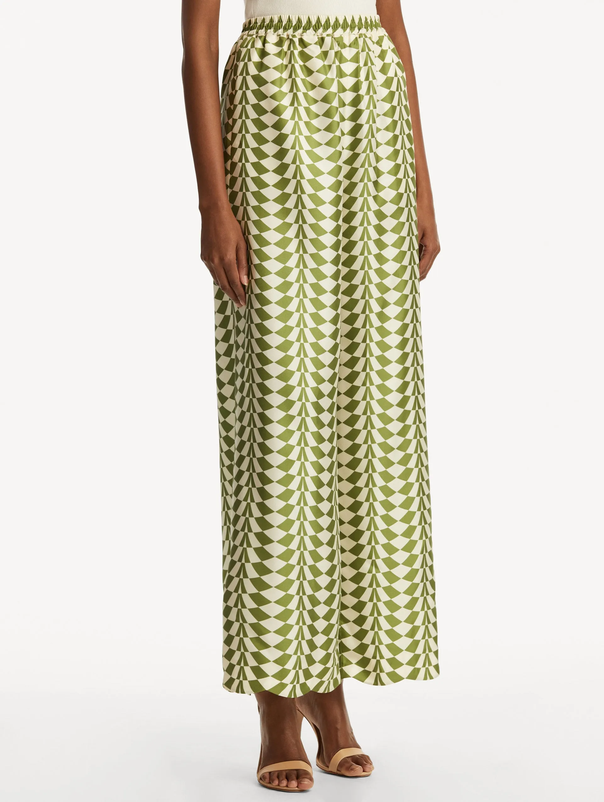 Geo Silk Twill Wide Leg Pant
