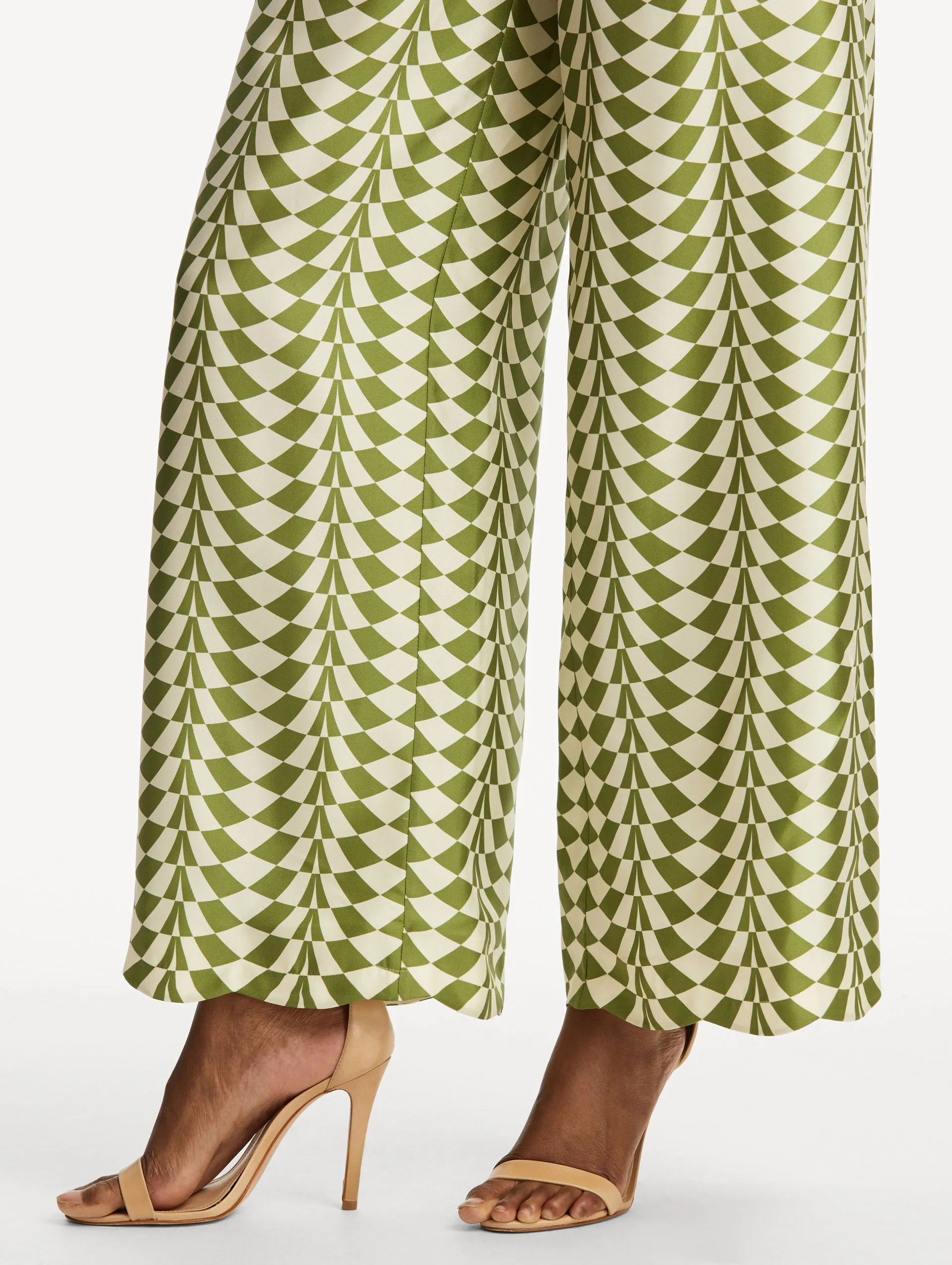 Geo Silk Twill Wide Leg Pant