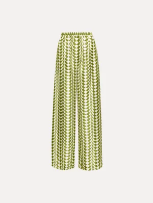 Geo Silk Twill Wide Leg Pant