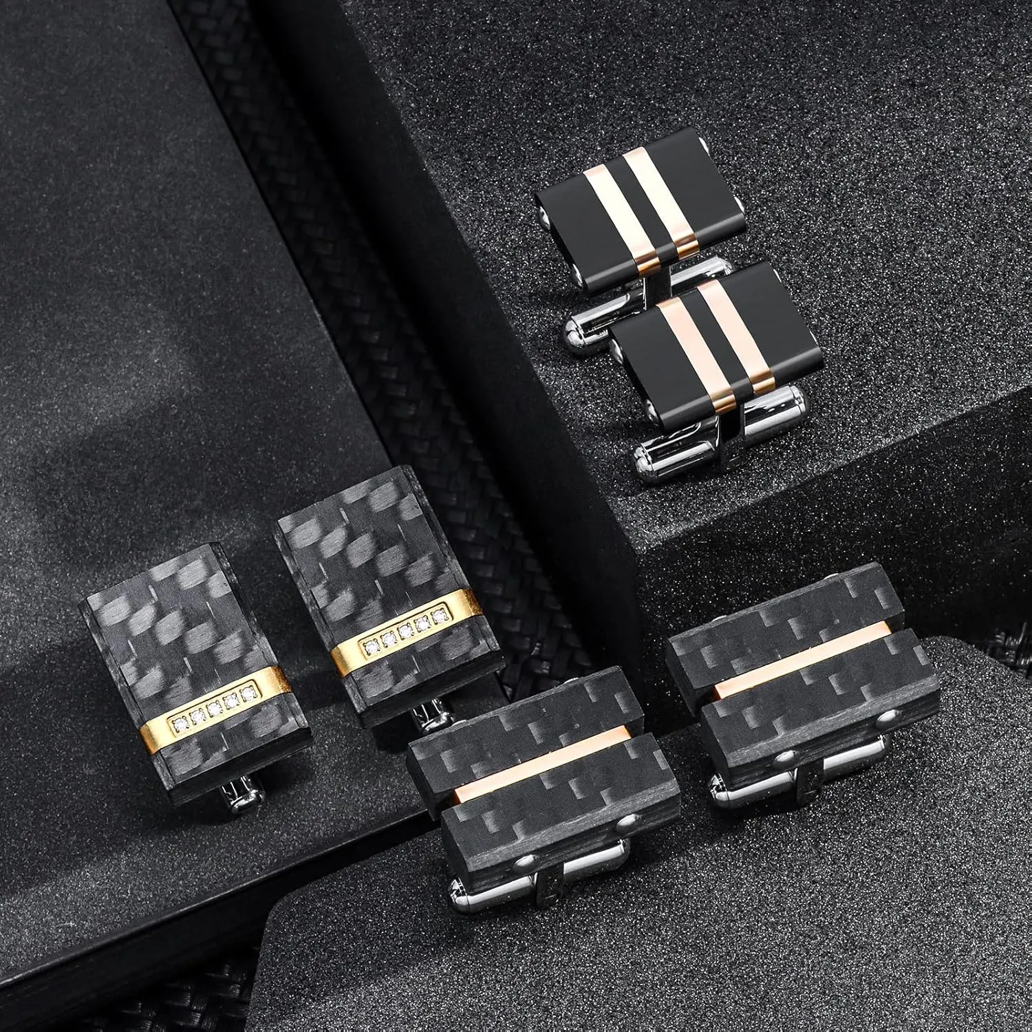 HAWSON Cufflinks for Men, Handcrafted Carbon Fiber Cuff Links for Wedding Business and Daily Wear