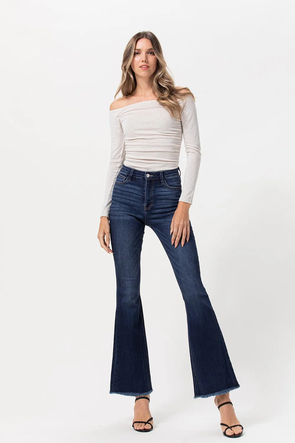 High Rise Dark Indigo Flare Jean-RESTOCK