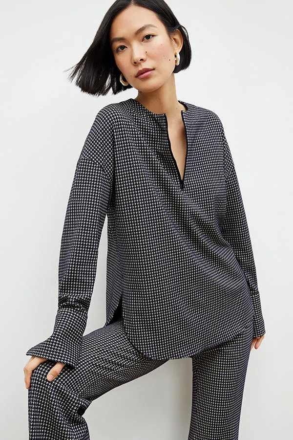 Horton Flare Trouser - Stretch Houndstooth :: Black / White