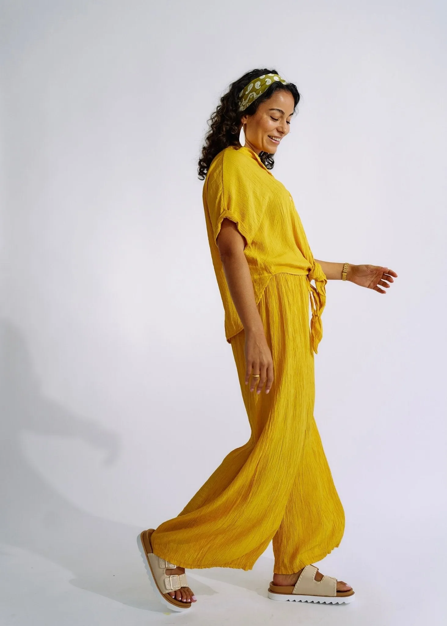 Italian Pleated loungewear Set in Yellow