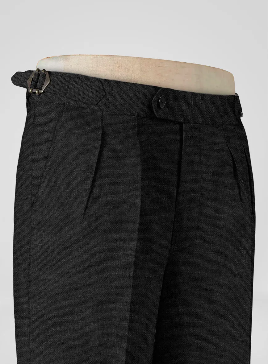 Italian Prato Black Dobby Linen Highland Trousers