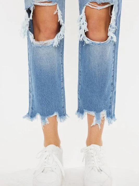Kancan USA Chew-Up The Competition Distressed High-Rise Mom Jeans