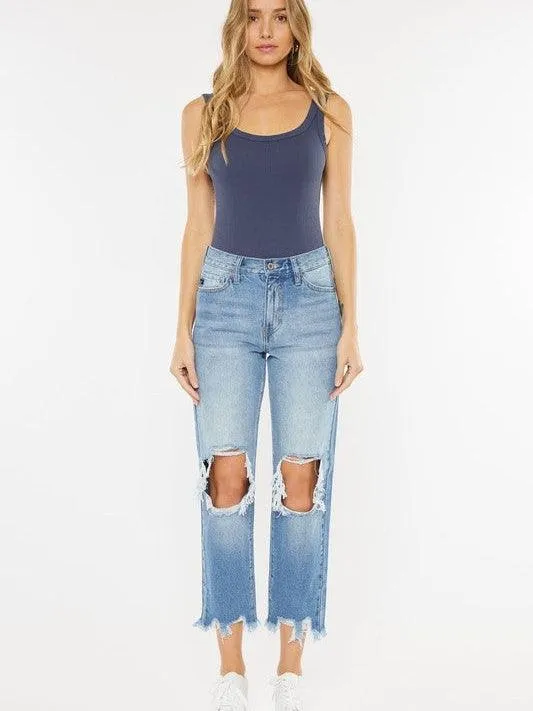 Kancan USA Chew-Up The Competition Distressed High-Rise Mom Jeans