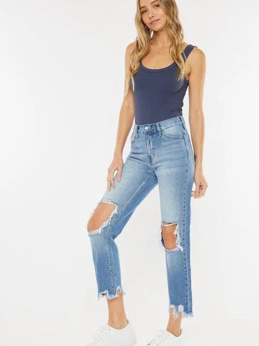 Kancan USA Chew-Up The Competition Distressed High-Rise Mom Jeans