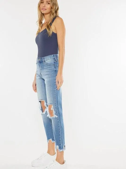 Kancan USA Chew-Up The Competition Distressed High-Rise Mom Jeans