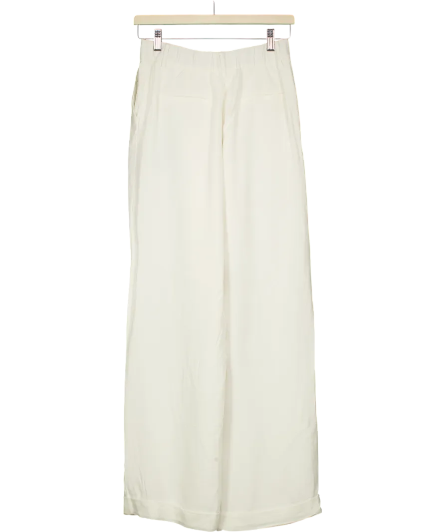 Lily Silk White Timeless Pleated Wide Leg Dense Silk Trousers UK 10