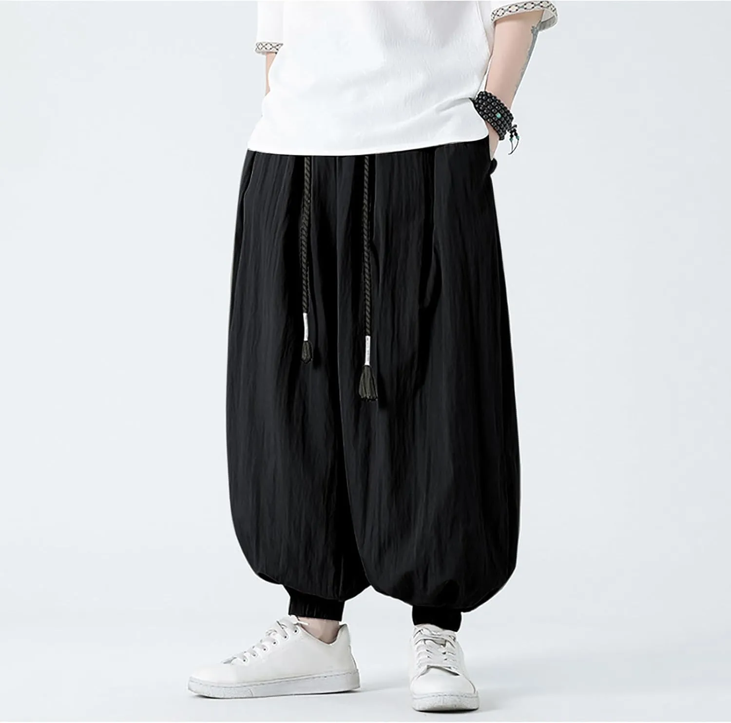 Linen Pants for Mens Summer Fall Loose Fit Track Athletic Harem Flare Wide Leg Sweat Pants Mens 2025
