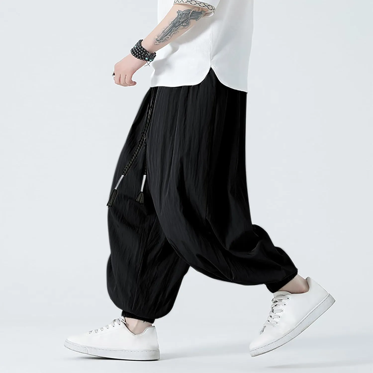 Linen Pants for Mens Summer Fall Loose Fit Track Athletic Harem Flare Wide Leg Sweat Pants Mens 2025
