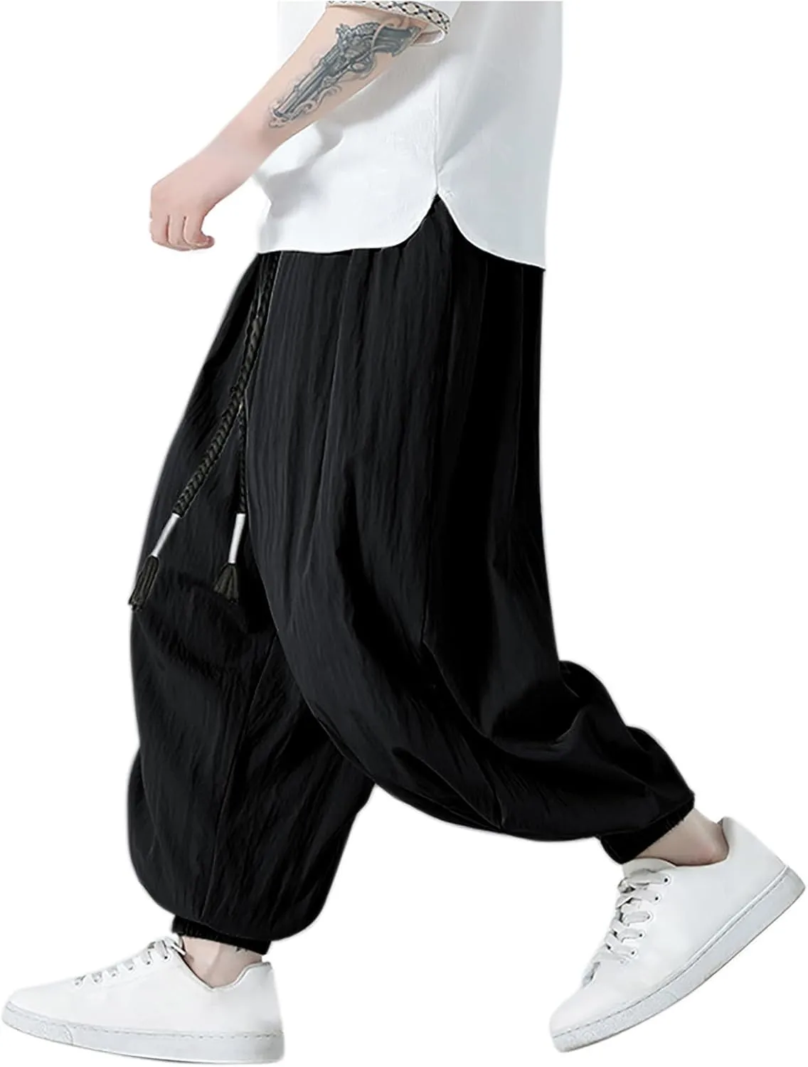 Linen Pants for Mens Summer Fall Loose Fit Track Athletic Harem Flare Wide Leg Sweat Pants Mens 2025