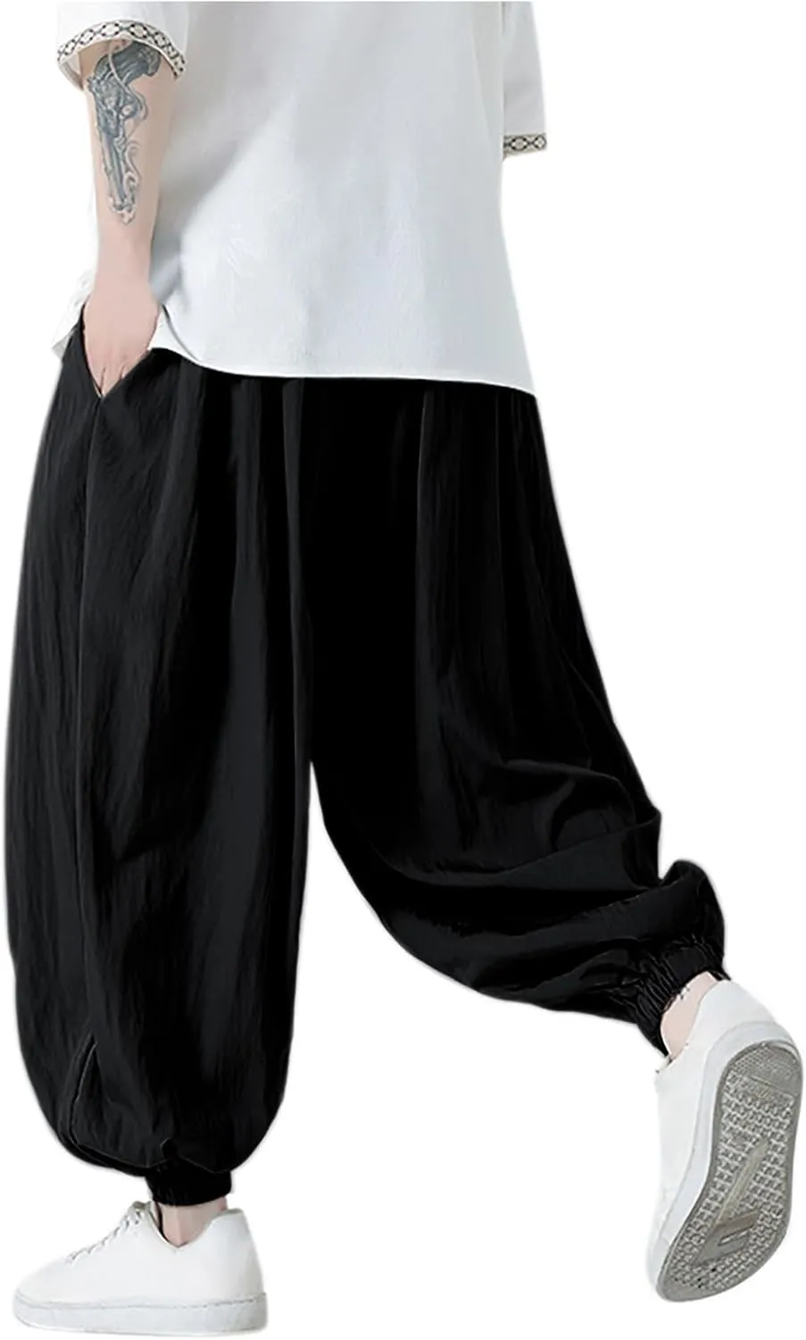 Linen Pants for Mens Summer Fall Loose Fit Track Athletic Harem Flare Wide Leg Sweat Pants Mens 2025