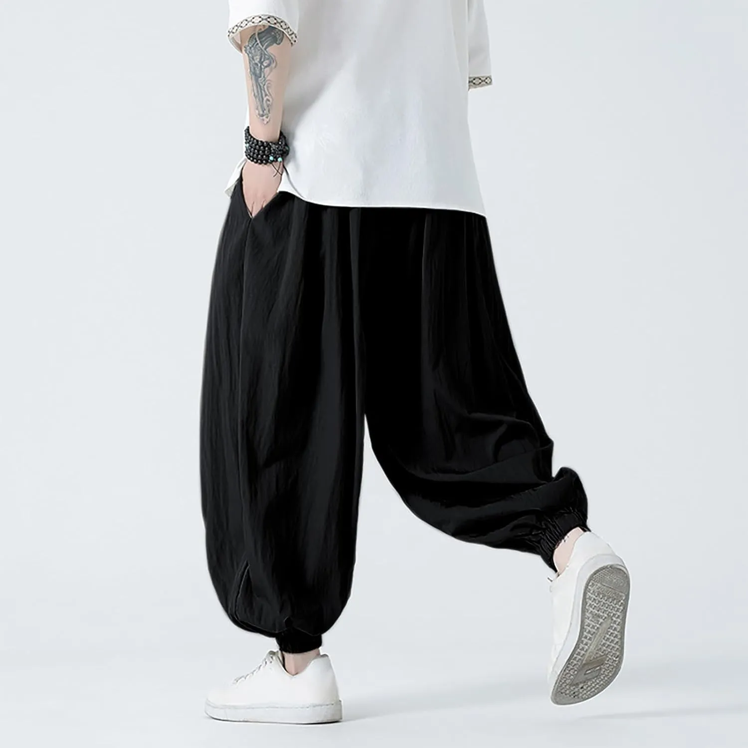 Linen Pants for Mens Summer Fall Loose Fit Track Athletic Harem Flare Wide Leg Sweat Pants Mens 2025