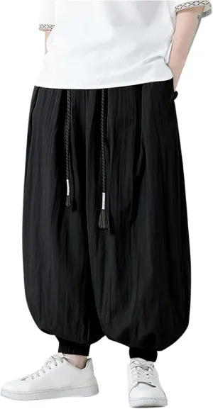 Linen Pants for Mens Summer Fall Loose Fit Track Athletic Harem Flare Wide Leg Sweat Pants Mens 2025