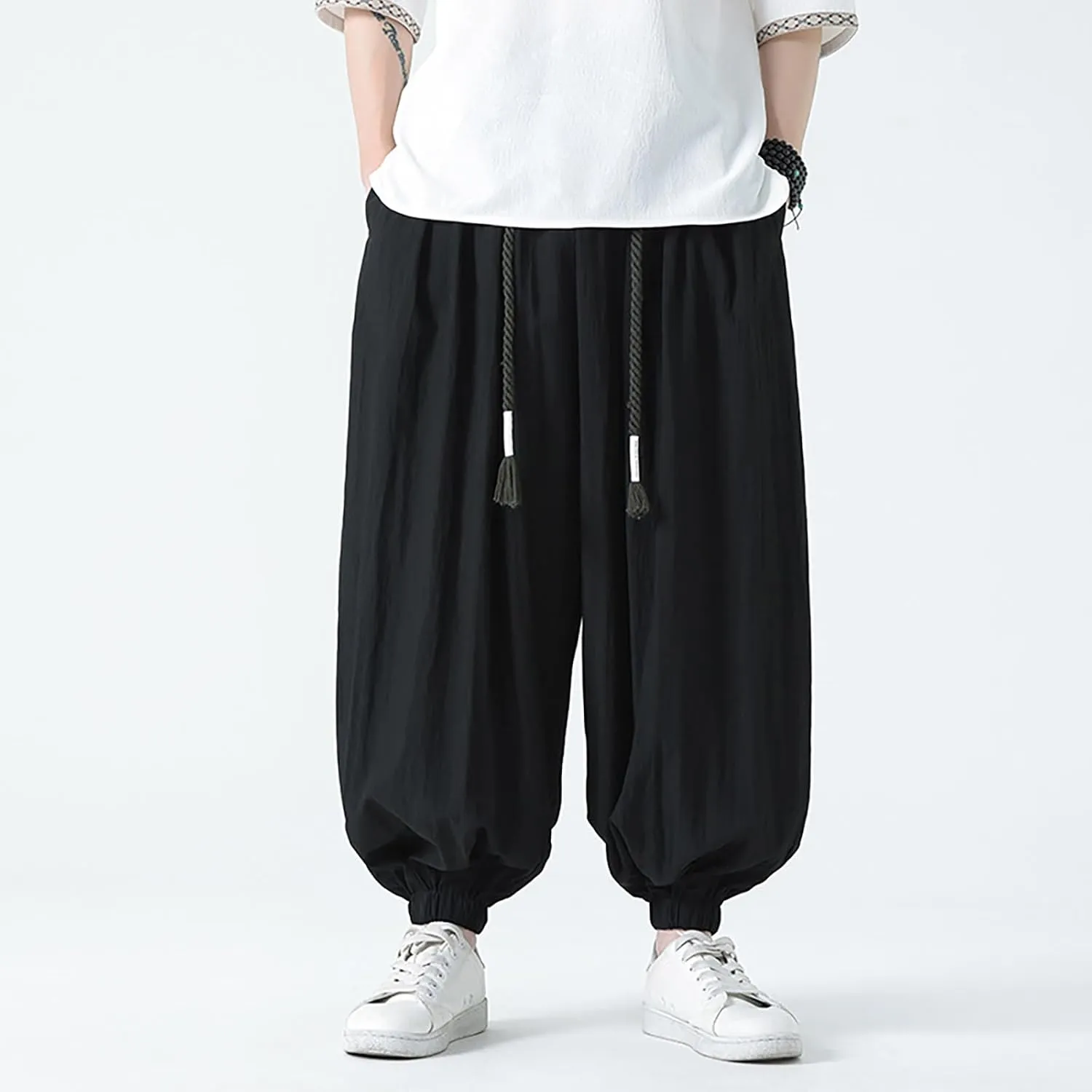 Linen Pants for Mens Summer Fall Loose Fit Track Athletic Harem Flare Wide Leg Sweat Pants Mens 2025