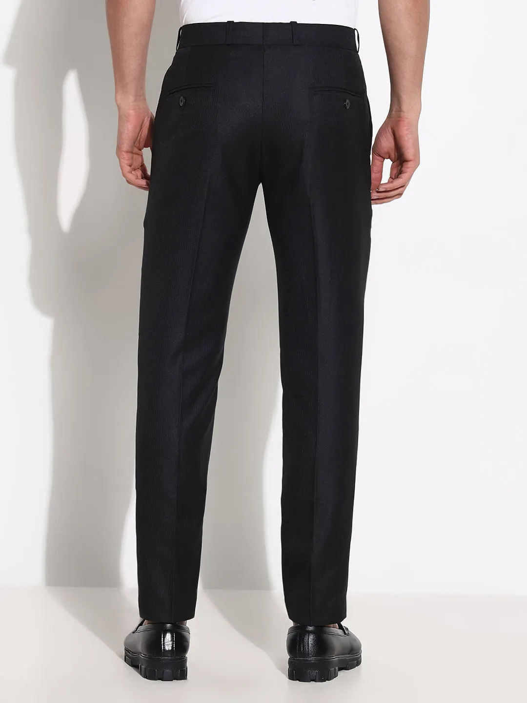 Men Black Striped Formal Trousers