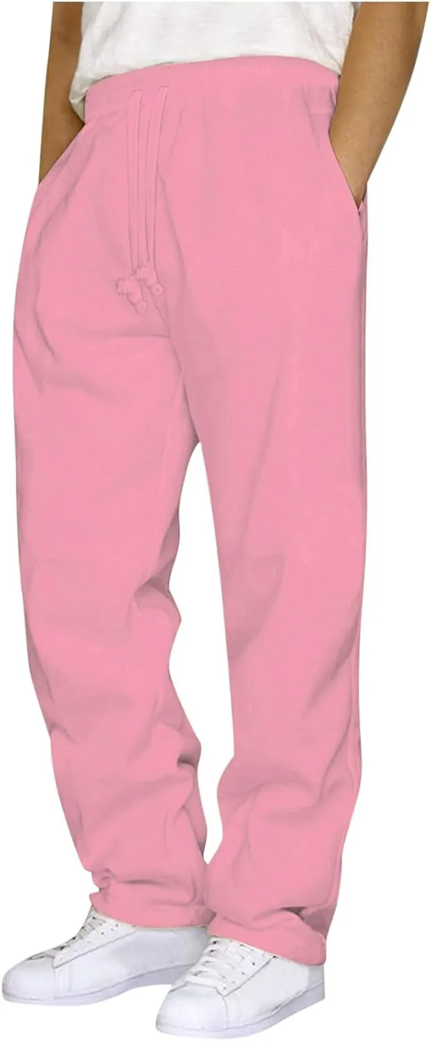 Mens Casual Baggy Sweatpants Elastic Drawstring Waist Loose Workout Pant Jogger Outdoor Hiking Pants with Pockets