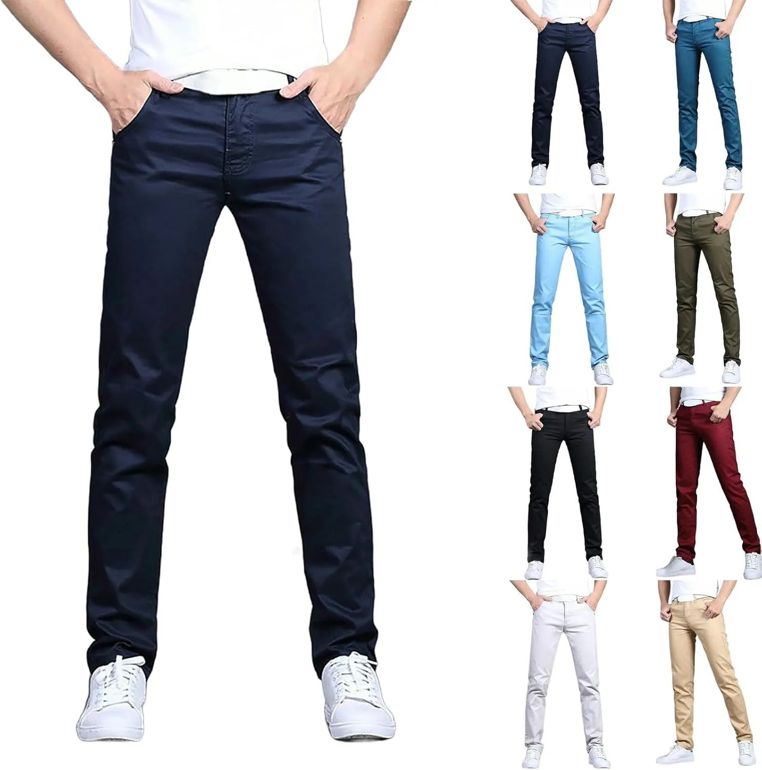 Mens Dress Slacks Plain Straight Leg Casual Pants Outdoor Trendy Open Bottom Summer Fashion Trousers with Pockets